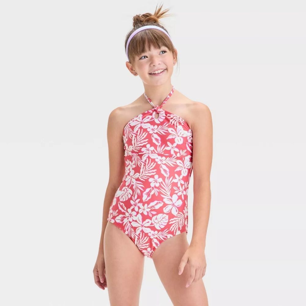 Art Class Size M 8 Abstract Tropical Garden Printed One Piece Swimsuit